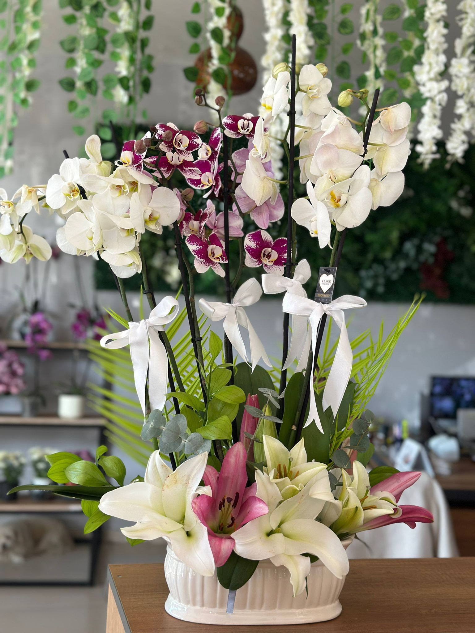 Orkide Aranjmanı Mor Beyaz