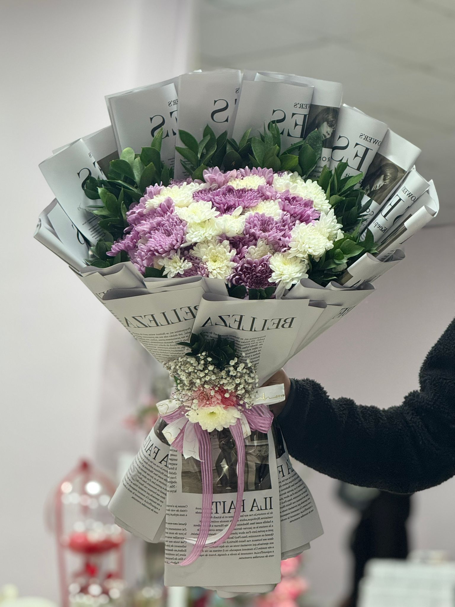 Mor Beyaz Kasımpatı Çicek Buketi 